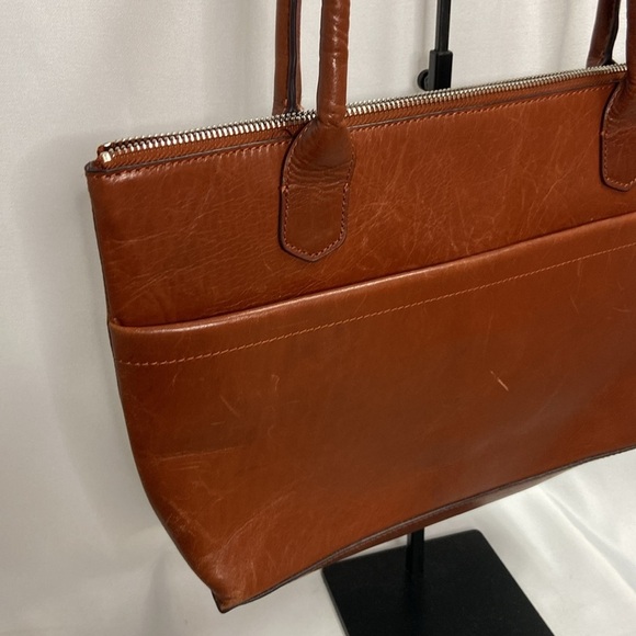 HOBO The Original Leather Zip Top Dual Handle Tote Bag British Brown - Picture 4 of 8